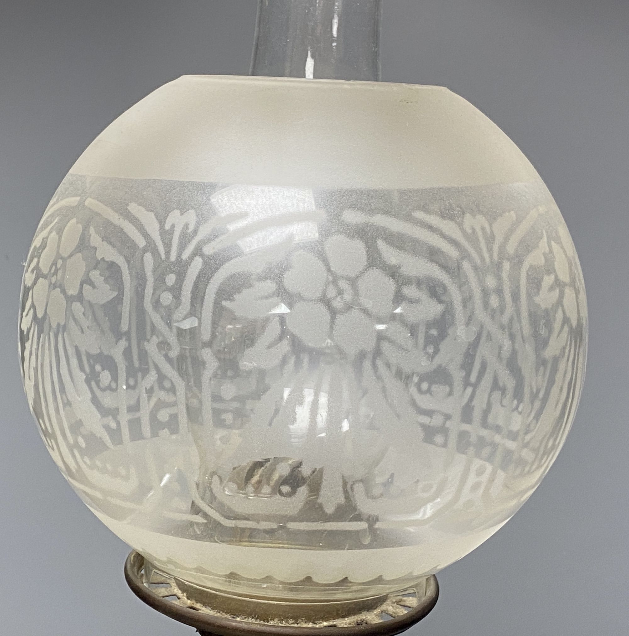 A Doultonesque oil lamp, overall height 67cm